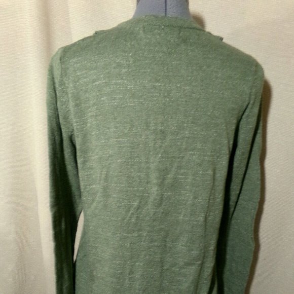 EDDIE BAUER Cardigan sweater S Olive Green Ruffled V-neck Tight-knit Long sleeve - Picture 7 of 9
